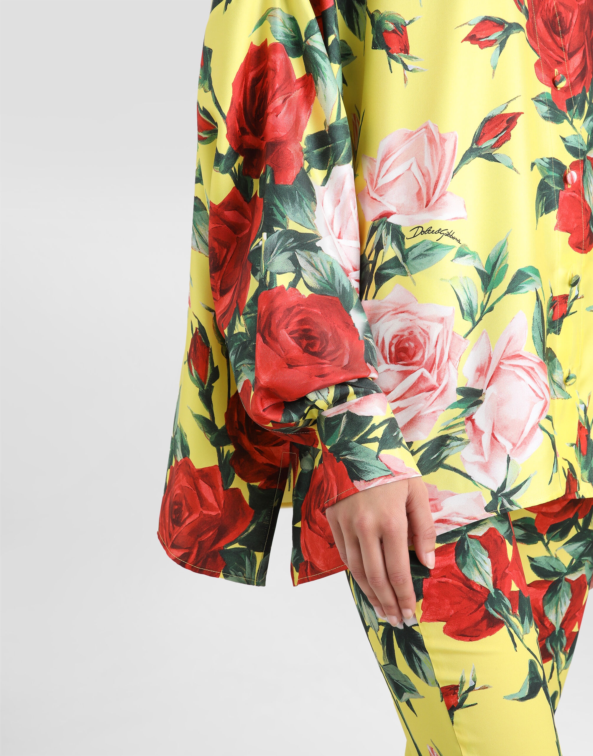 Oversize bouquet-print silk twill shirt - 5