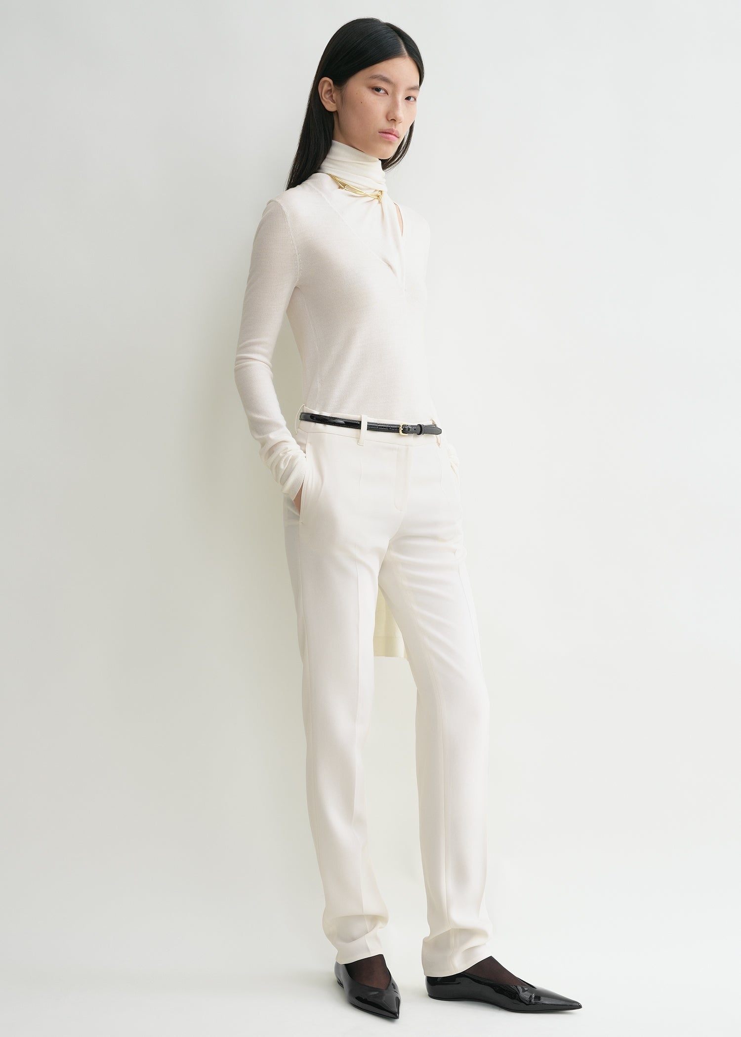 Low-waist slim trousers ecru - 3