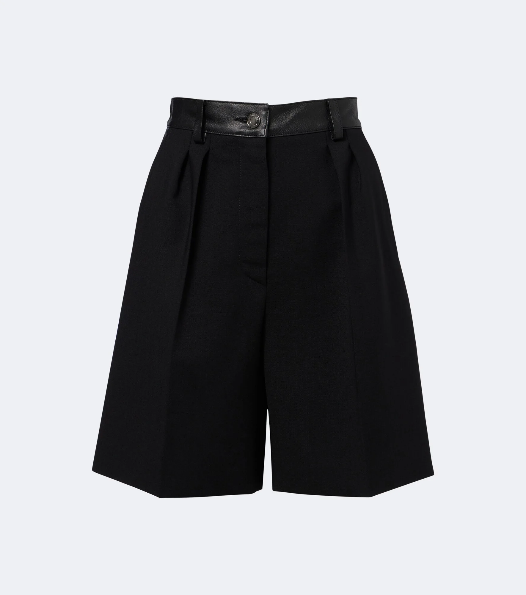 Leather-trimmed wool-blend shorts - 1