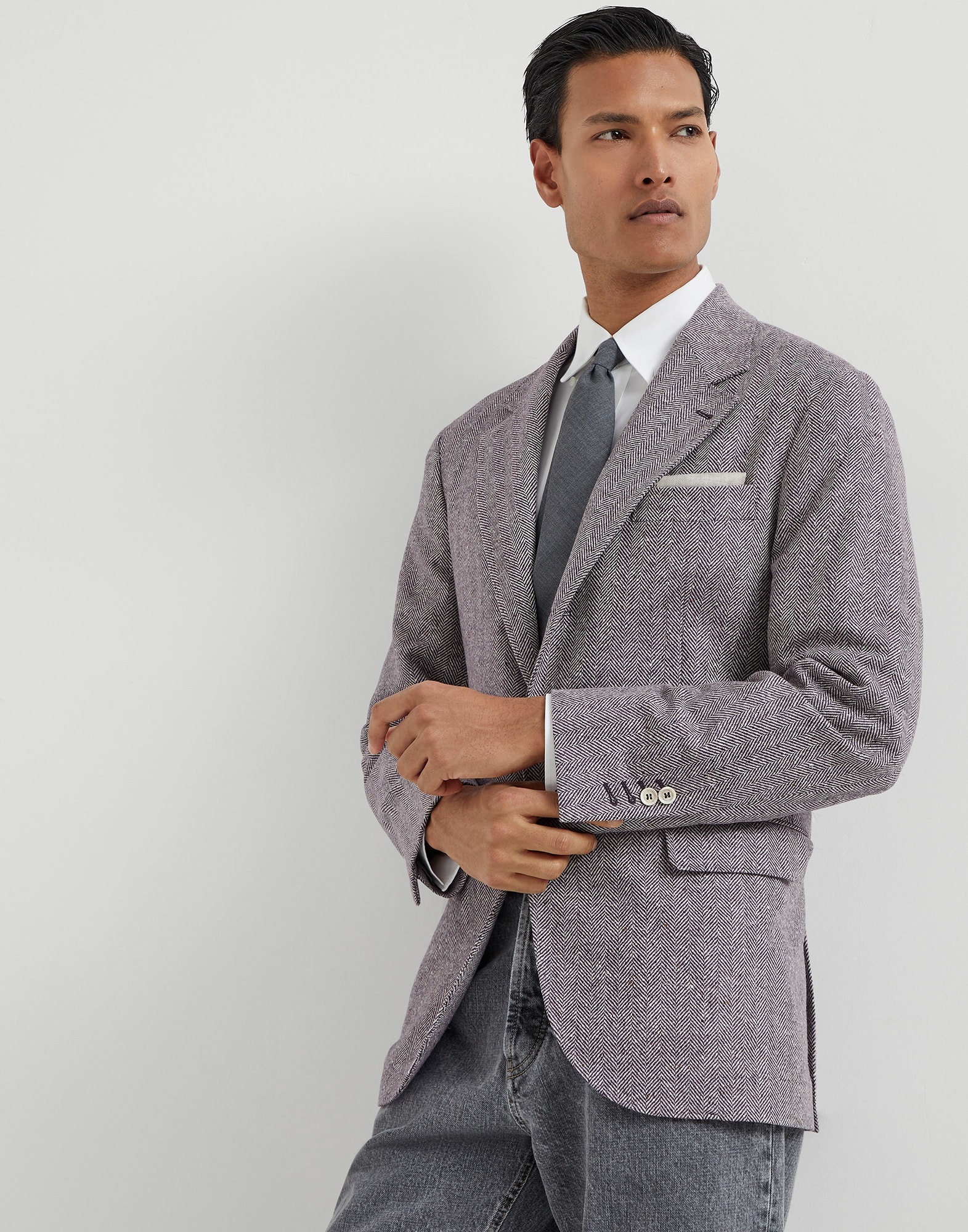 Wool and cashmere flecked chevron deconstructed blazer - 4