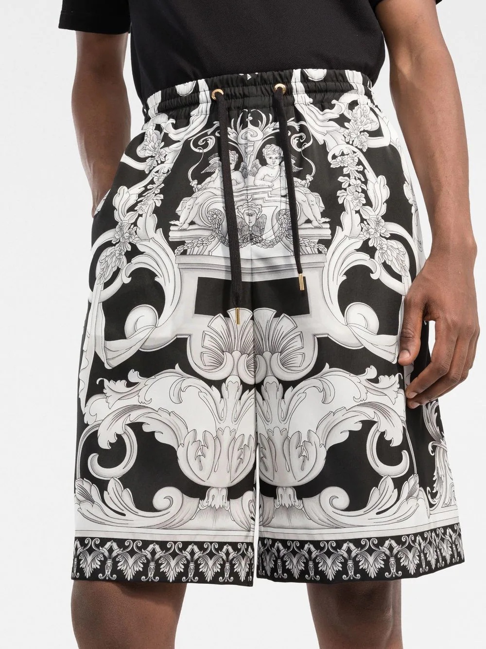 Baroque-print drawstring shorts - 3