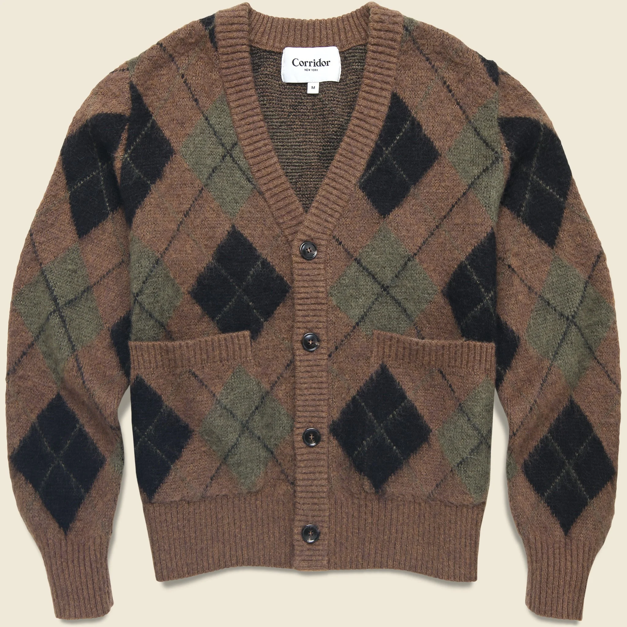 Argyle Cardigan - Brown - 1