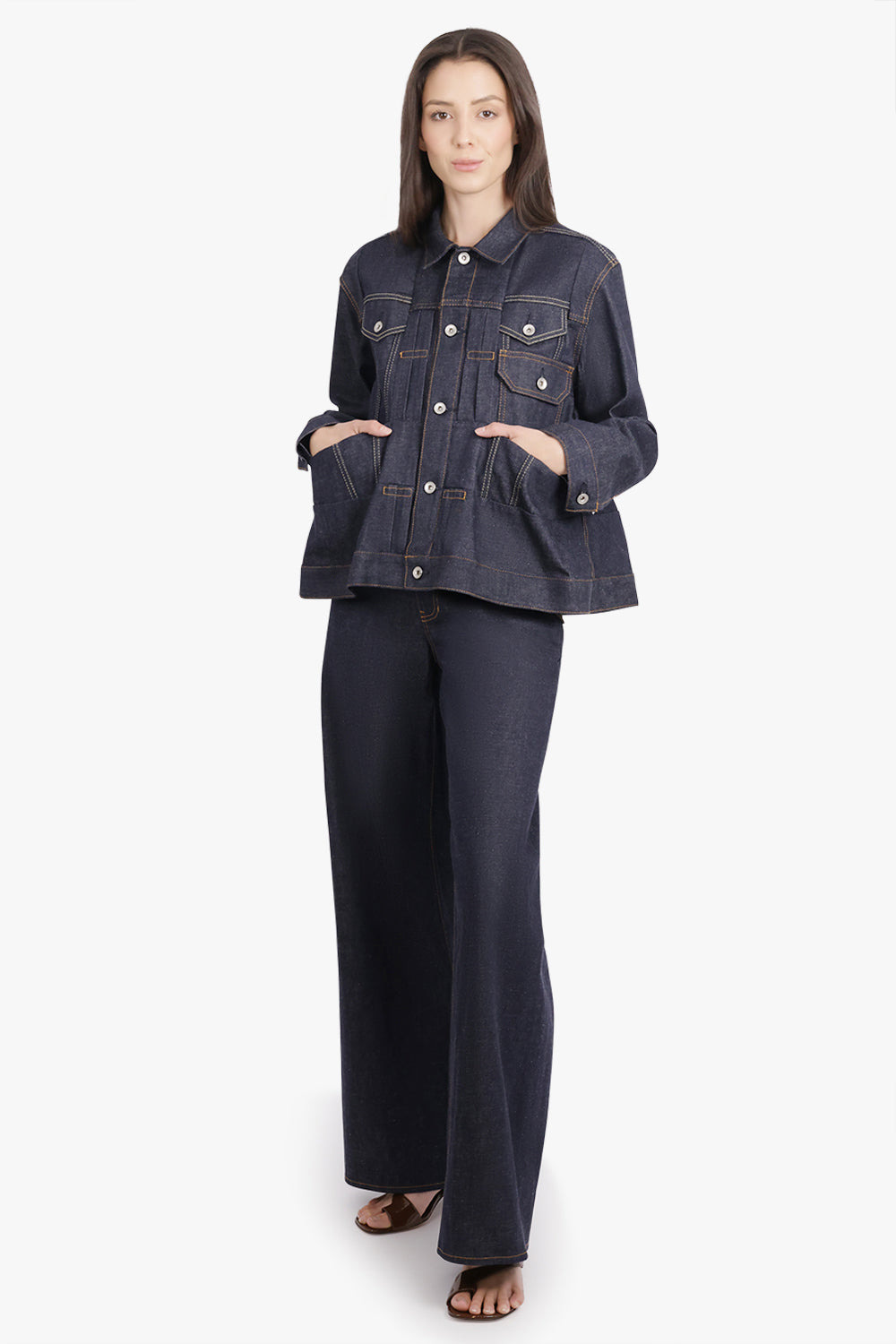 CONTRAST DENIM WIDE LEG PANT | INDIGO BLUE/KHAKI - 5