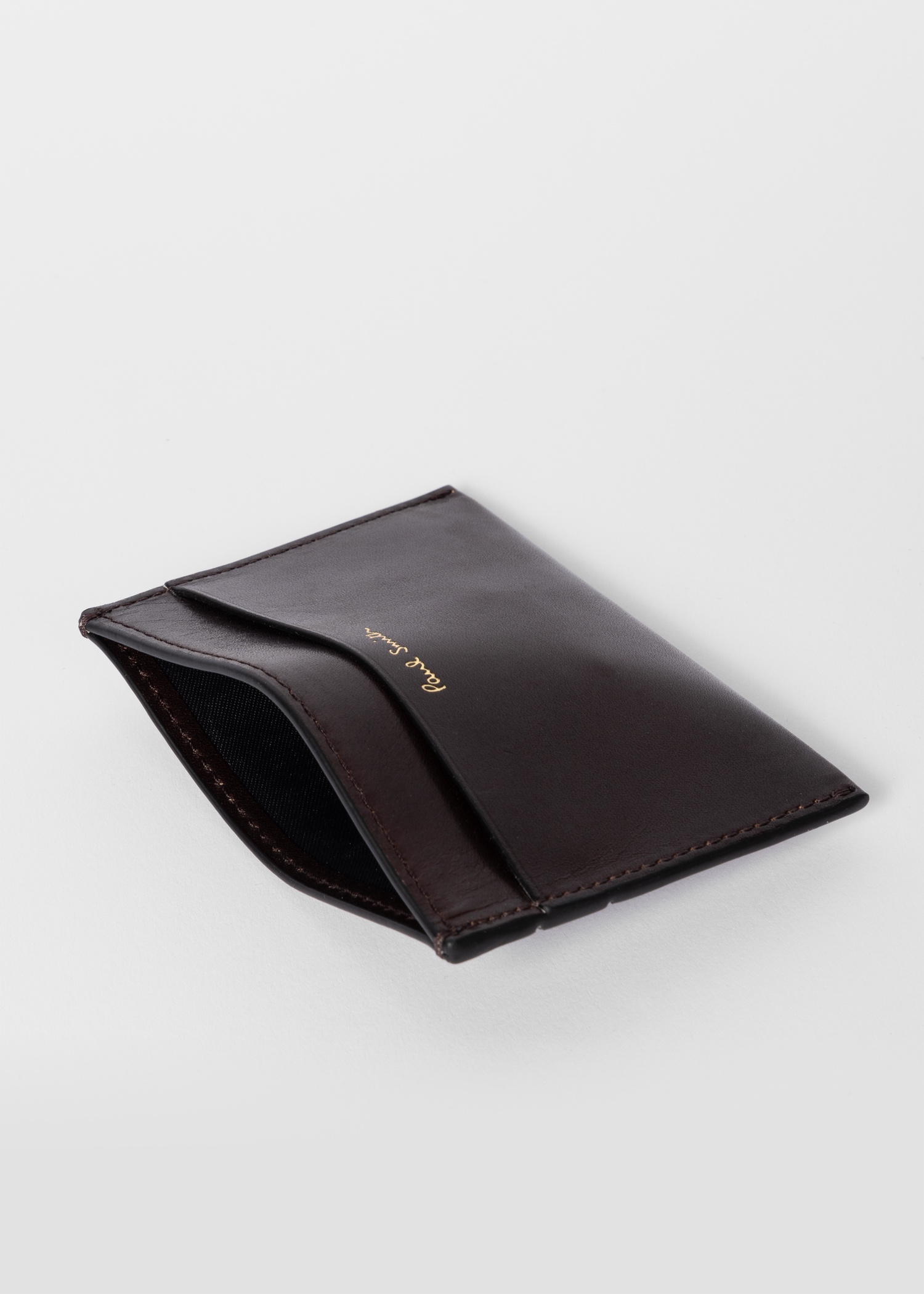 Brown Leather 'Signature Stripe' Credit Card Holder - 3
