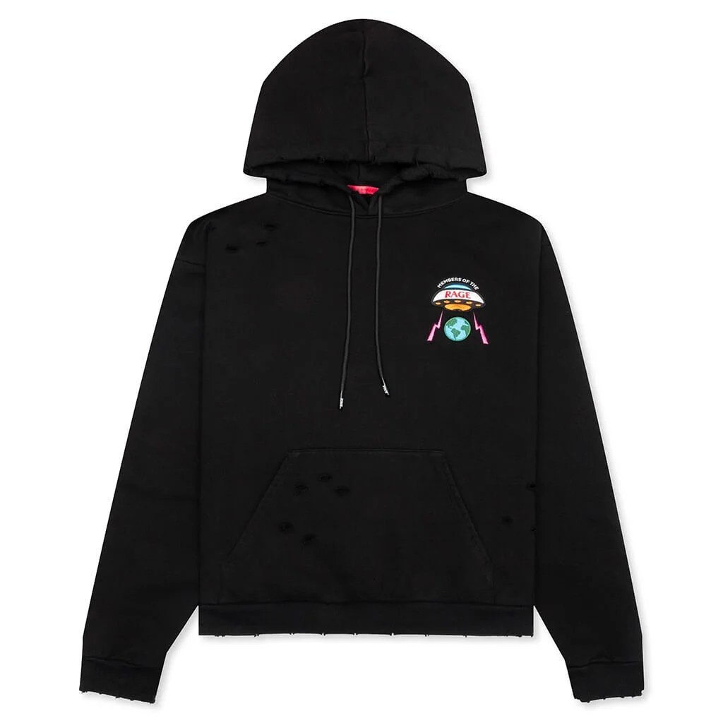 DISTRESSED HOODIE SMALL LOGO - BLACK - 1