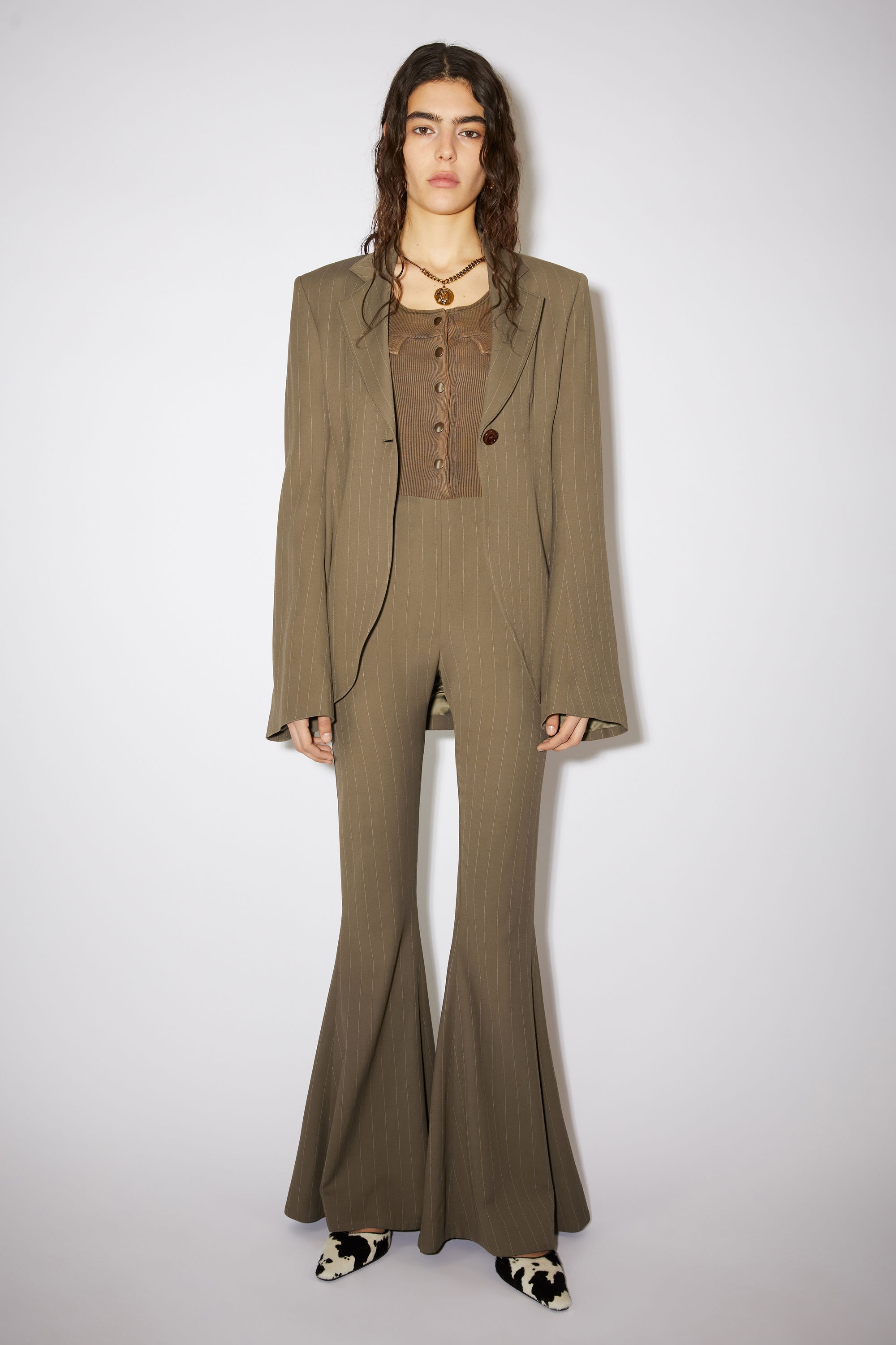 Flared striped trousers - Khaki green - 2