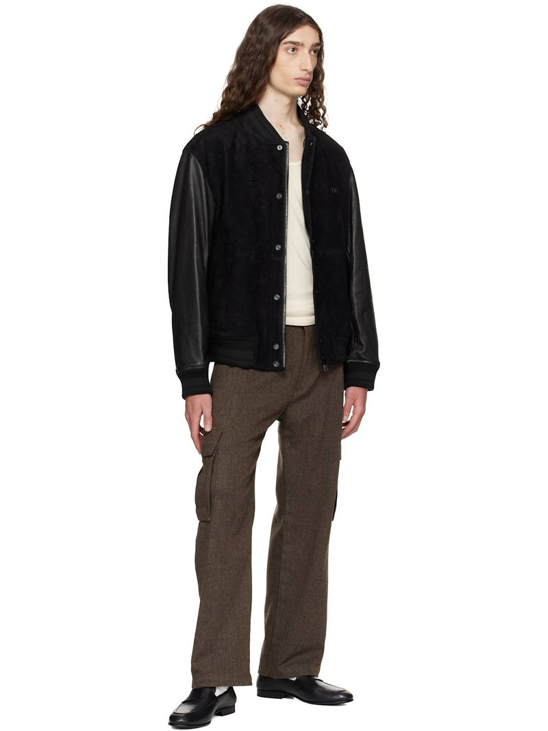 HUGO Black Embossed-Logo Leather Bomber Jacket outlook