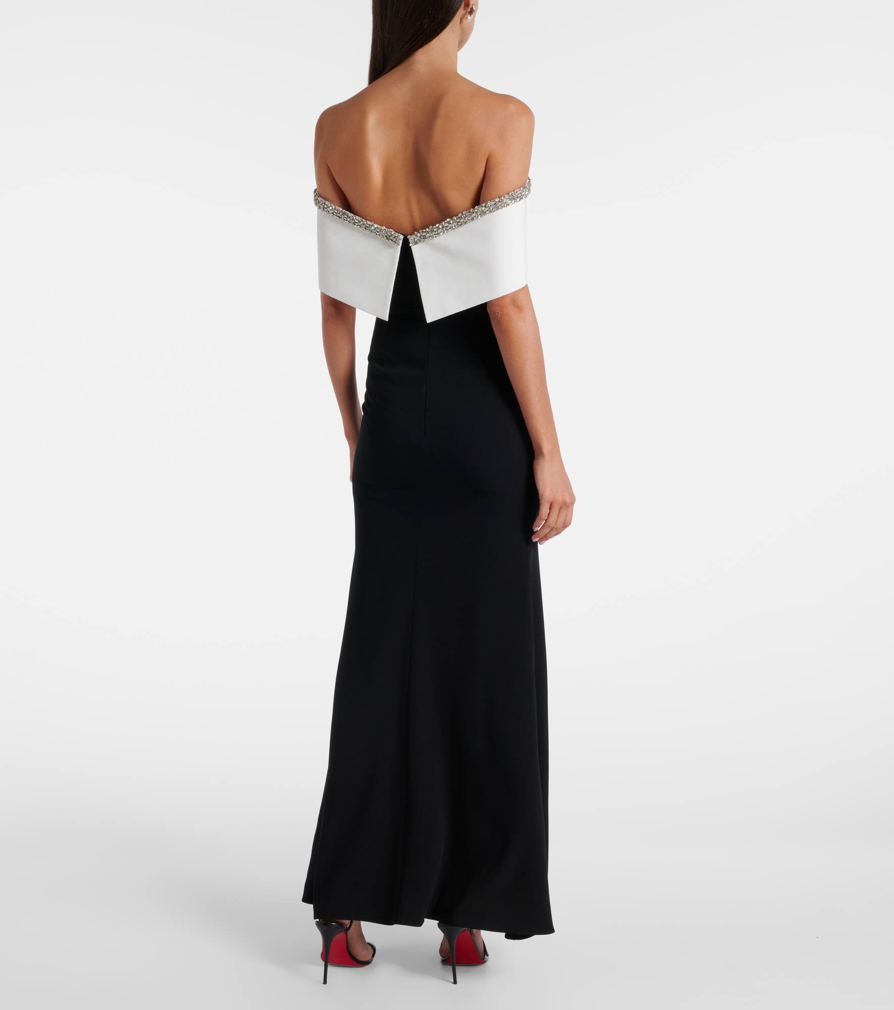 Embellished off-shoulder crêpe satin gown - 3