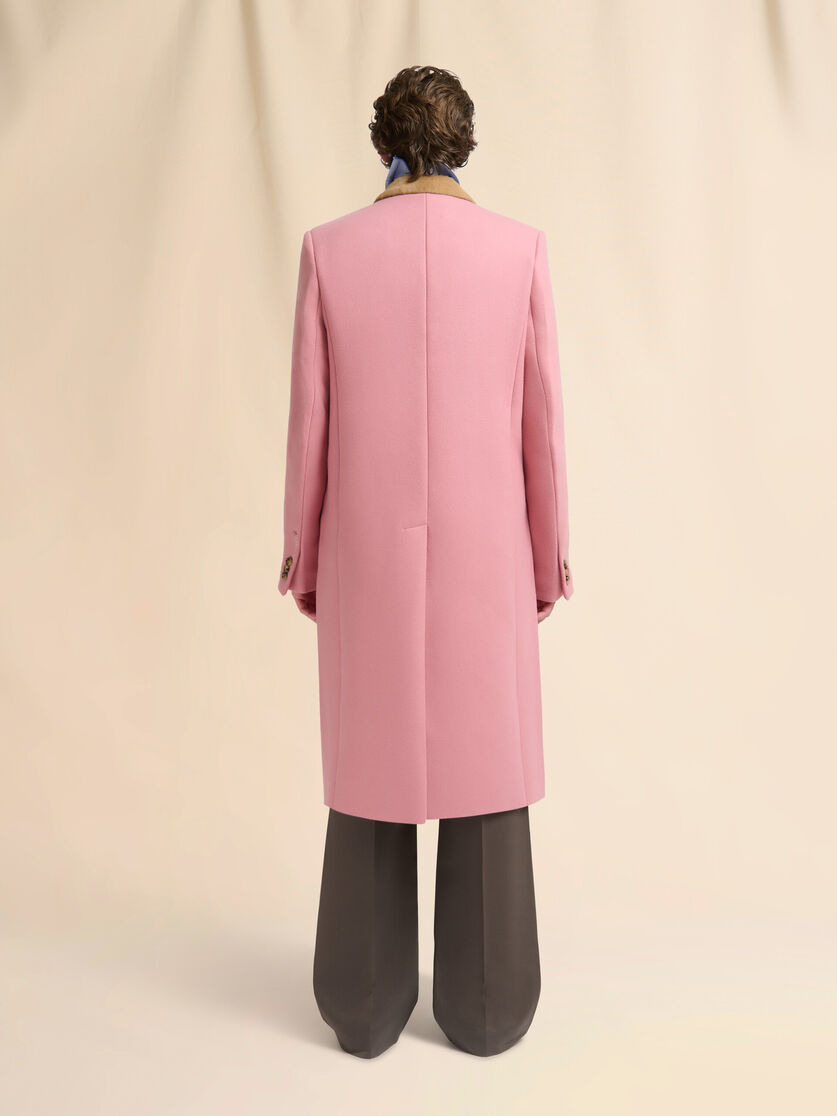 PINK WOOL FELT COAT WITH SUEDE DETAILS - 3