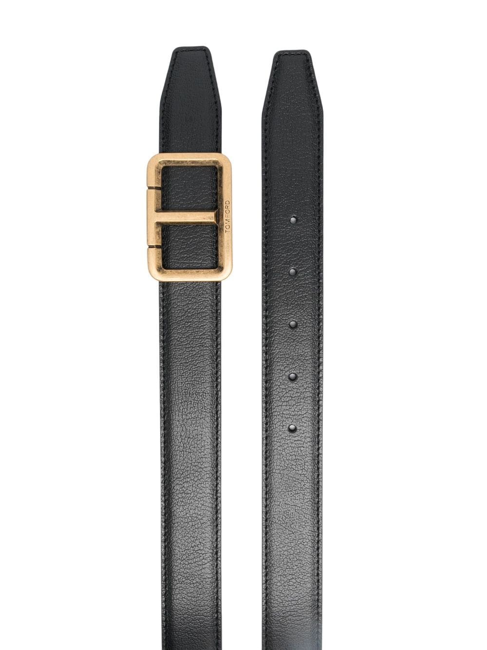 logo-buckle leather belt - 2