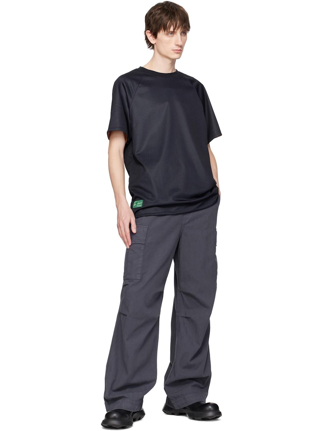 Blue Herringbone Cargo Pants - 4