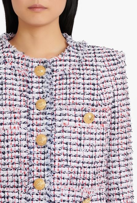 HIGH SUMMER CAPSULE - White, “gitane” blue and red tweed spencer jacket - 6