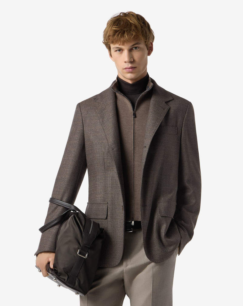 CORNELIANI Brown stretch wool jacket with detachable vest outlook