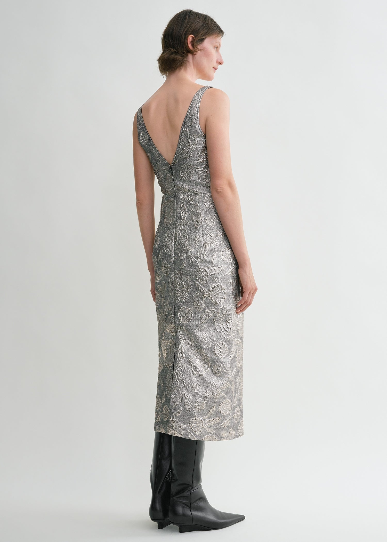 V-neck brocade dress silver - 4