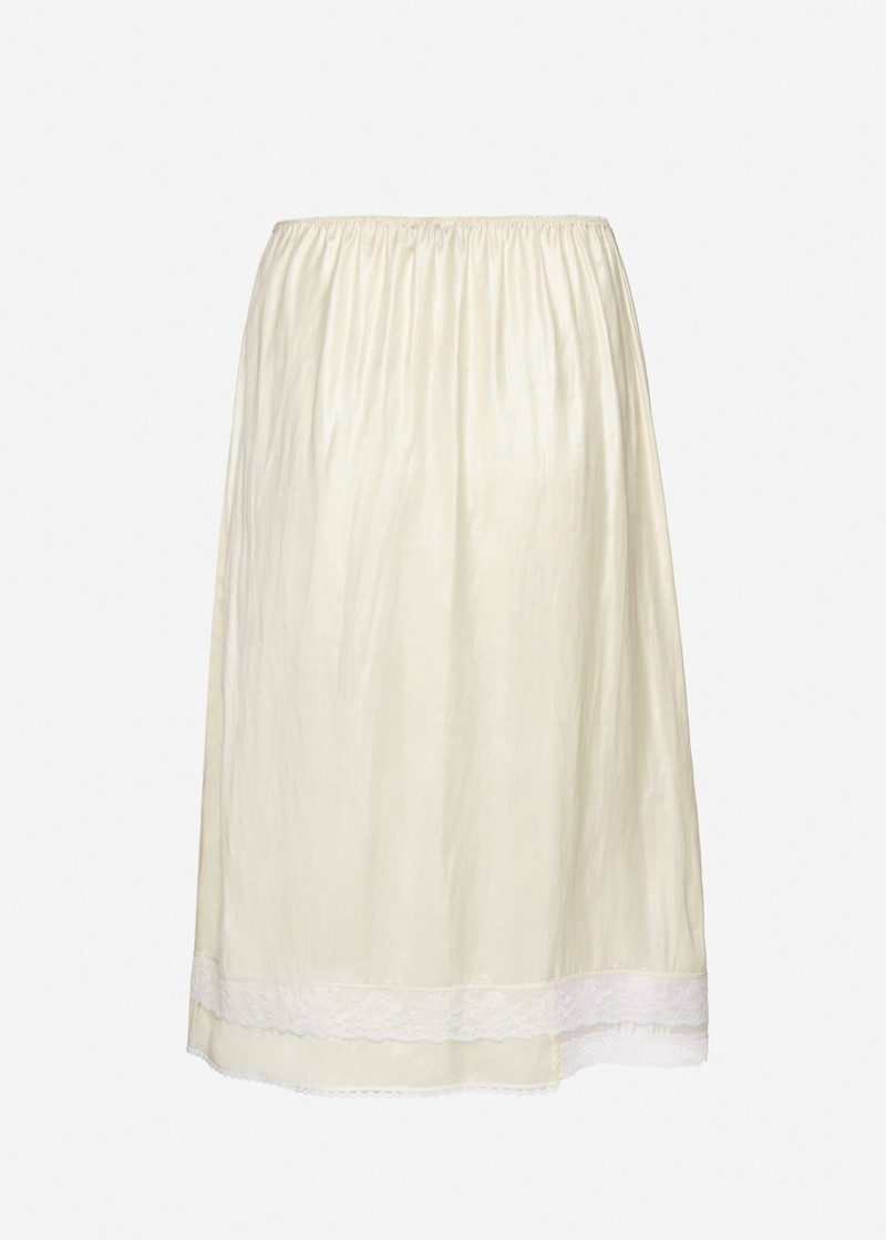 Mid-length slip skirt with lace-trimmed hem in cream 2