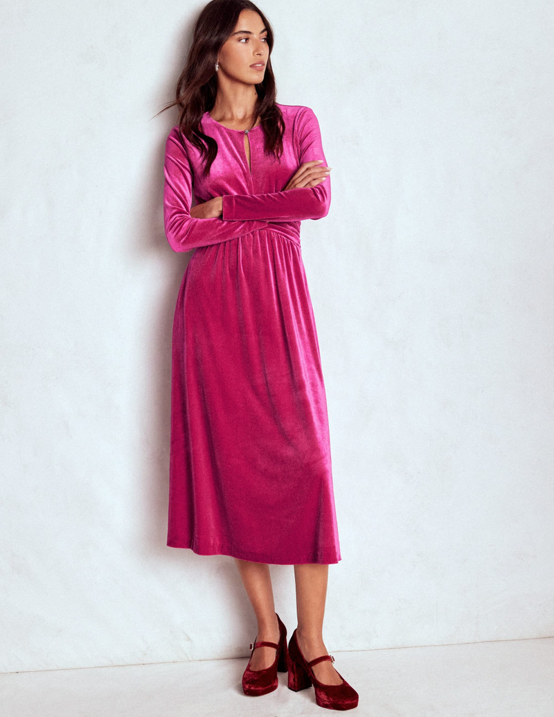 Tilda Velvet Midi Dress-Vibrant Pink 5