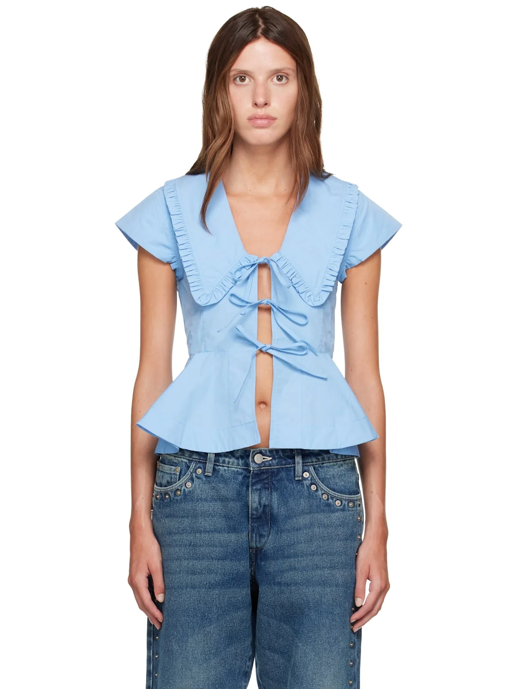 Blue Cotton Poplin Blouse - 1