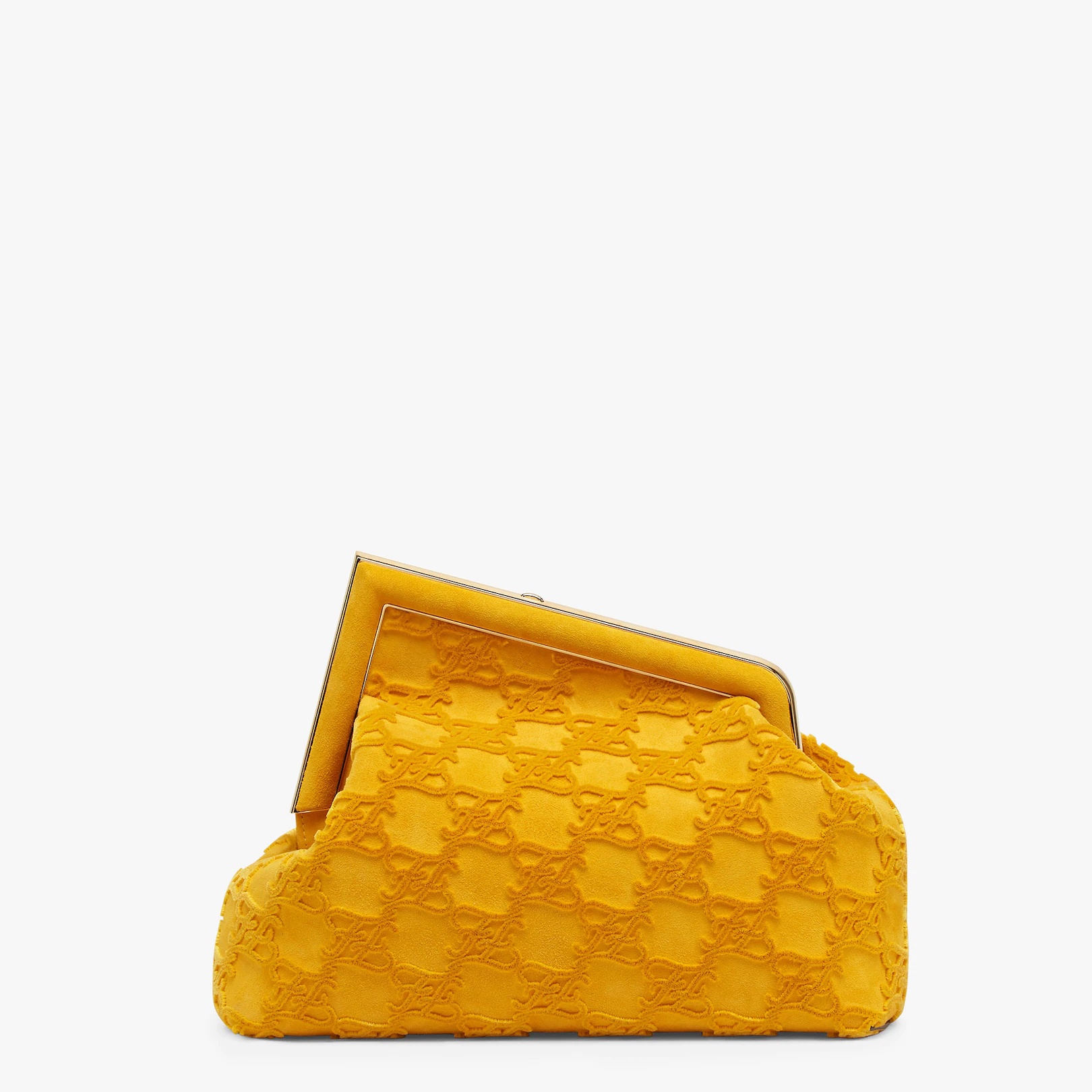 Medium Fendi First bag made of soft yellow suede, embroidered with a smooth-textured Karligraphy mot - 3