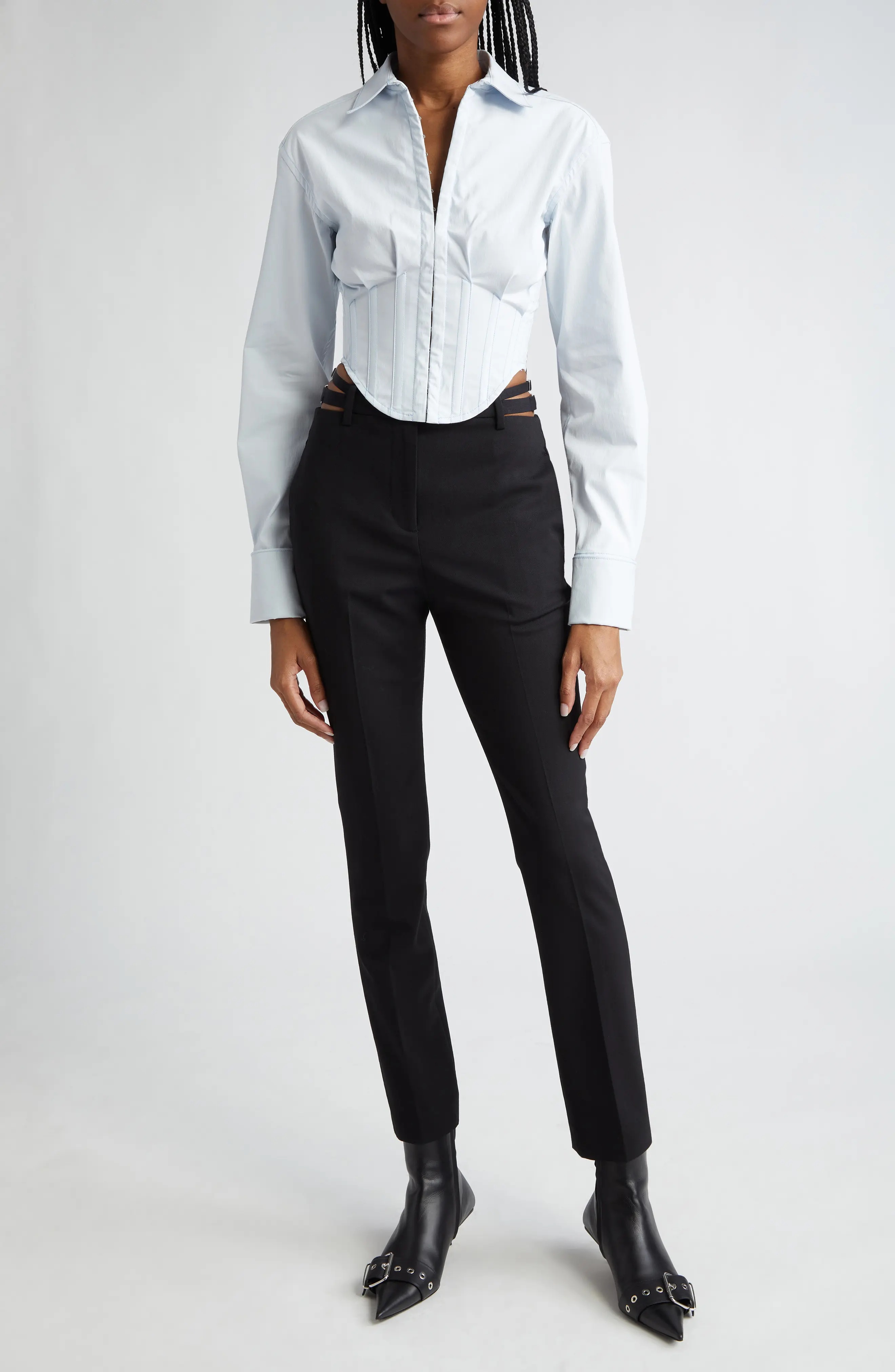 Tuxedo Long Sleeve Corset Shirt - 2