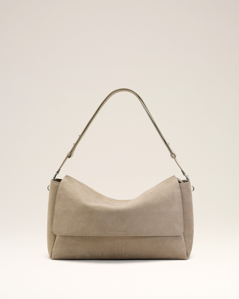 GREY COW LEATHER LARGE FLAP CARROUSEL BAG 1