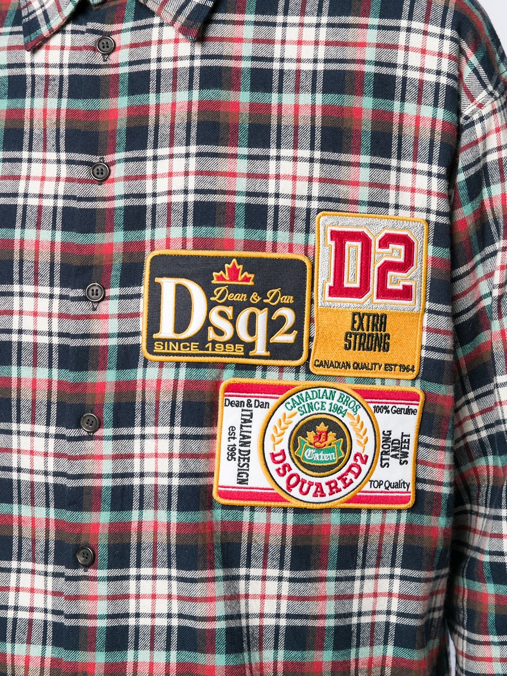plaid logo patch shirt - 6