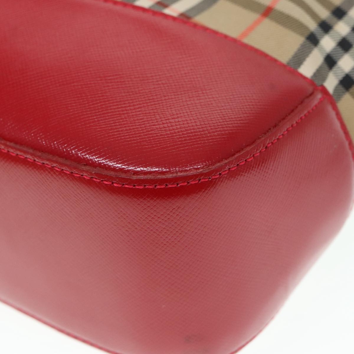 Burberry Nova Check Tote Bag Canvas Leather Beige Gold Red - 9