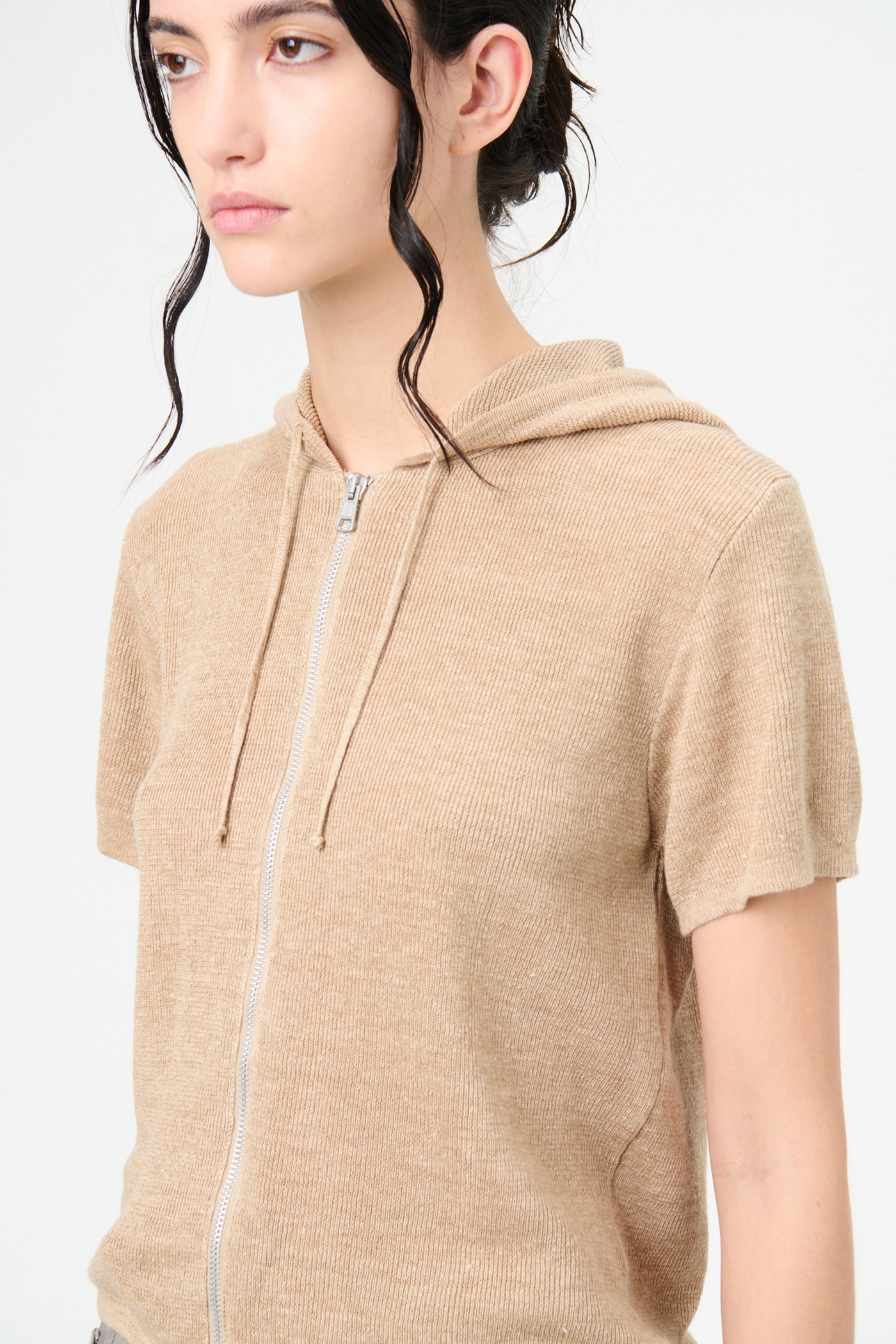 Knitted Slim Hood Oat Melange Refined Linen - 5