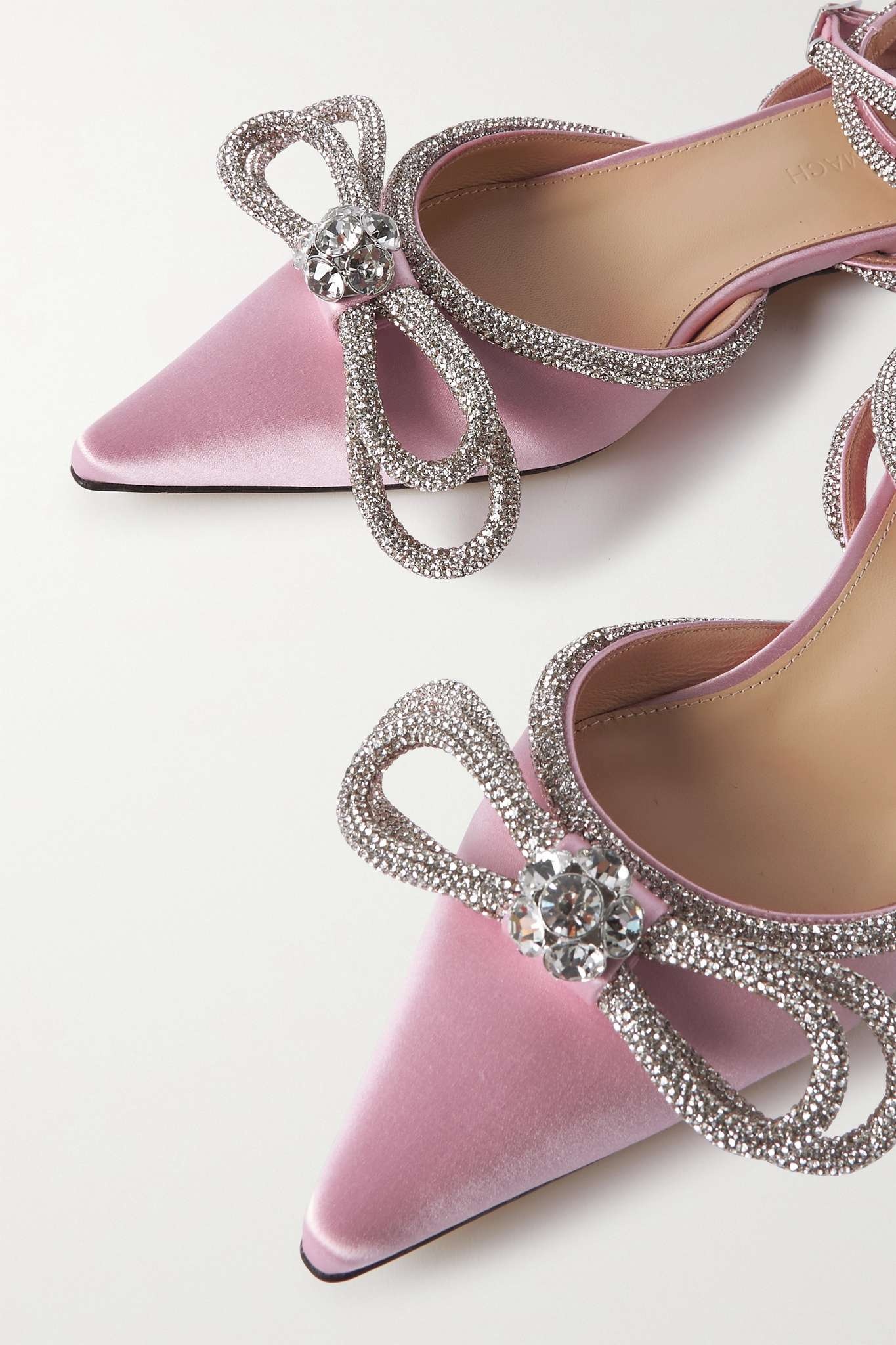 Double Bow crystal-embellished satin point-toe flats - 4
