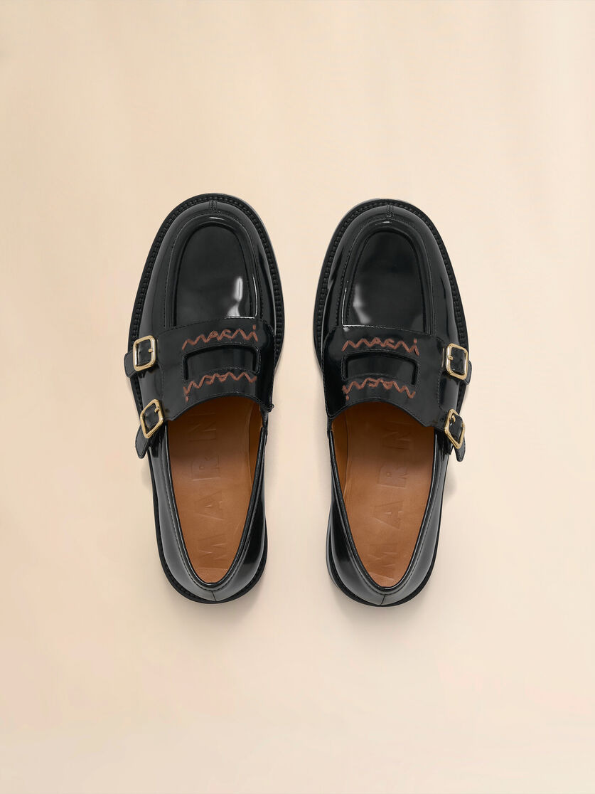 BLACK LEATHER BAMBI 3.0 LOAFER WITH DOUBLE BUCKLE - 4