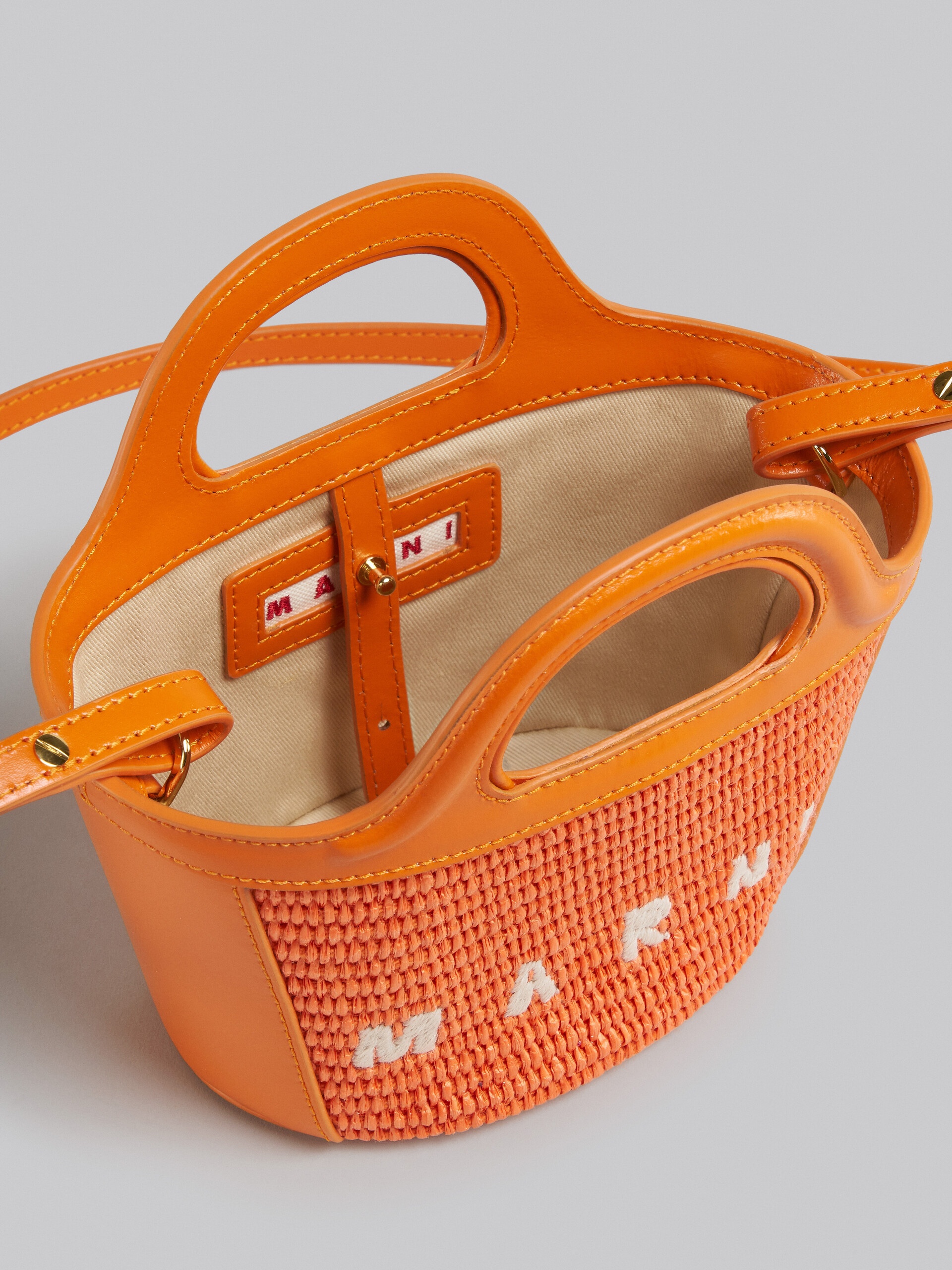 Marni TROPICALIA MICRO BAG IN ORANGE LEATHER AND RAFFIA