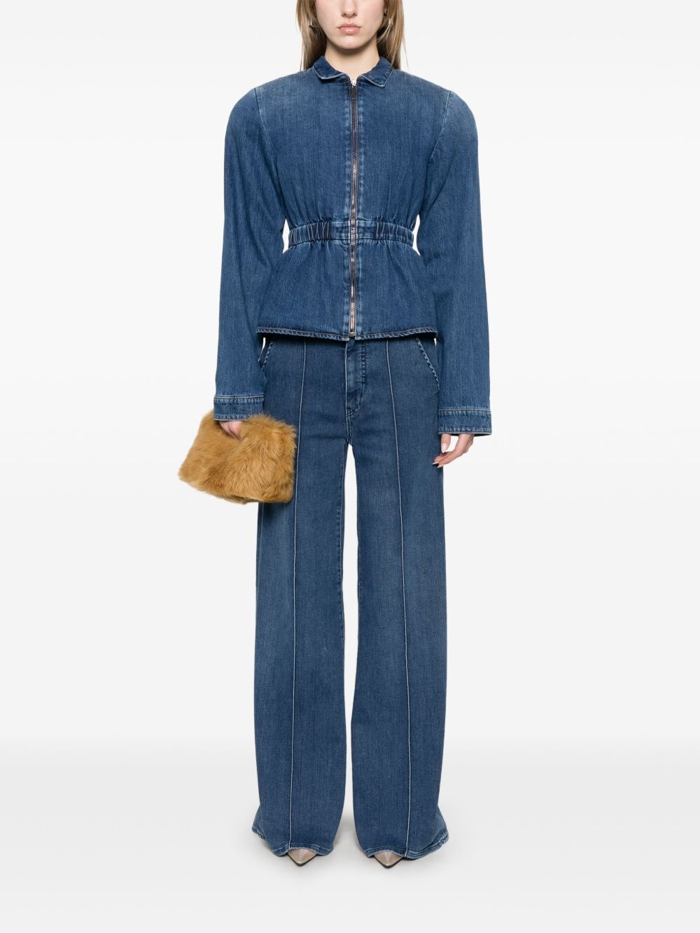 gathered-waist denim jacket - 2