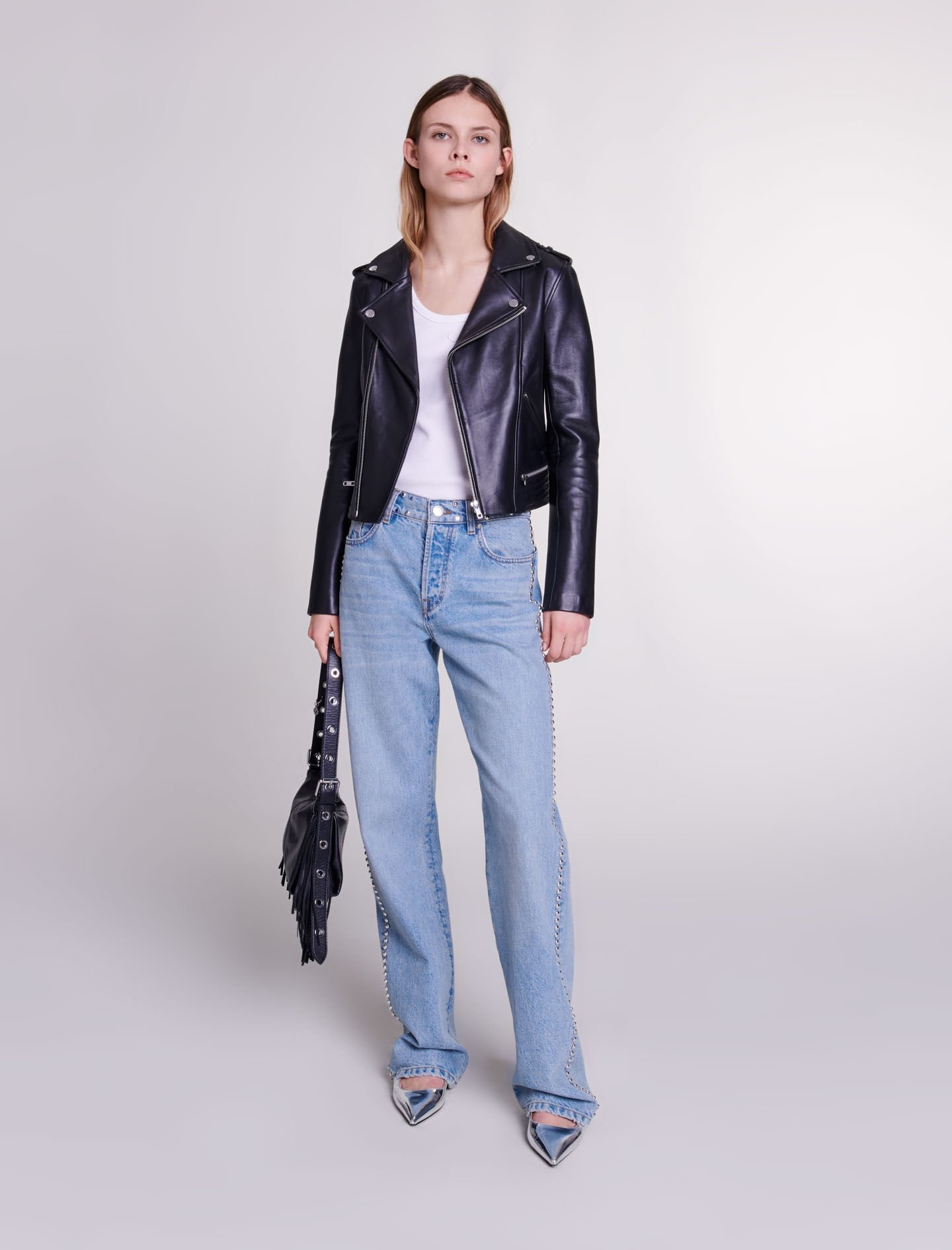 Leather biker-style jacket - 2
