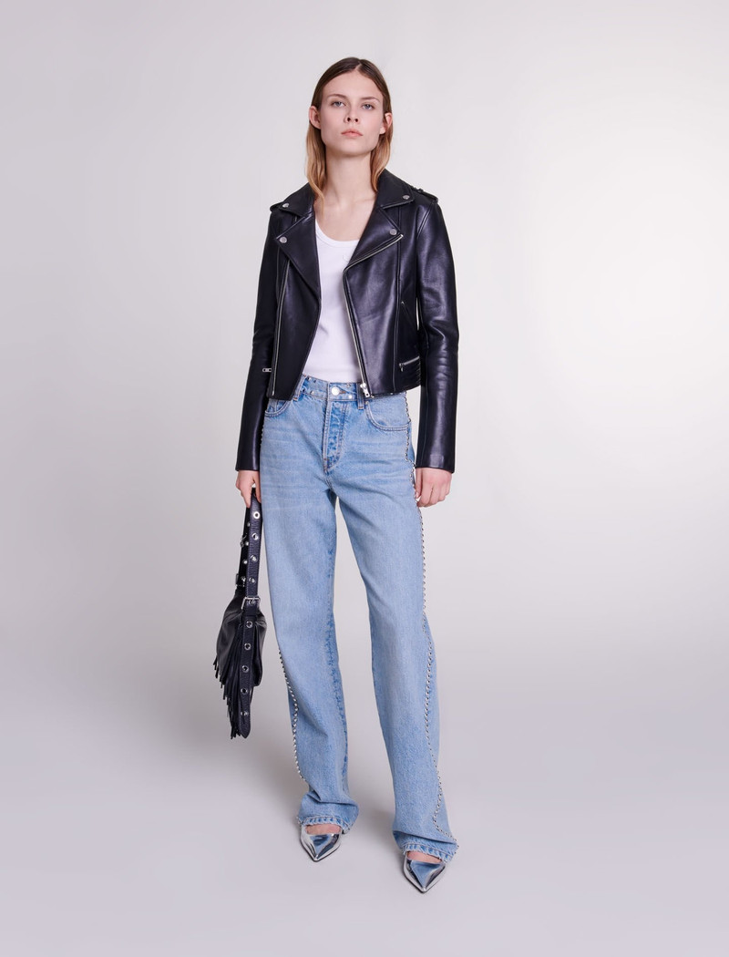 maje Leather biker-style jacket outlook