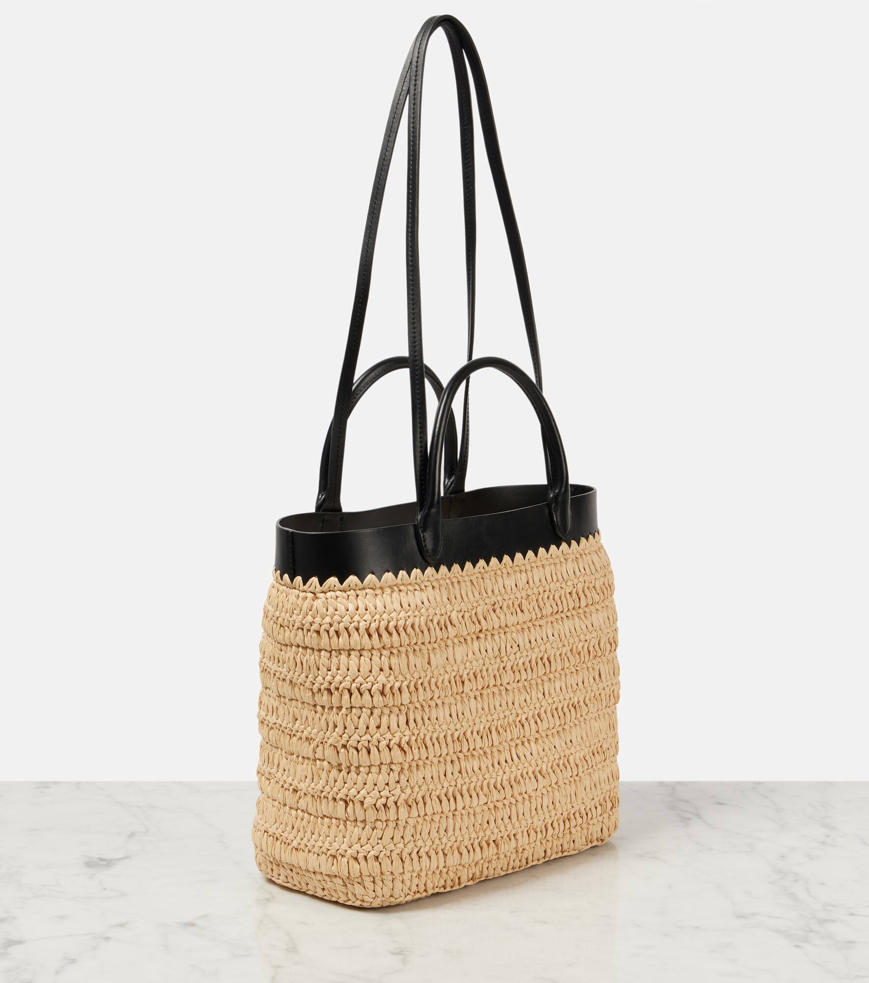 Small logo raffia-effect tote bag - 4