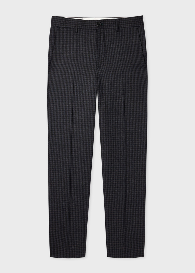 Navy Check Mid-Fit Wool Stretch Trousers 1