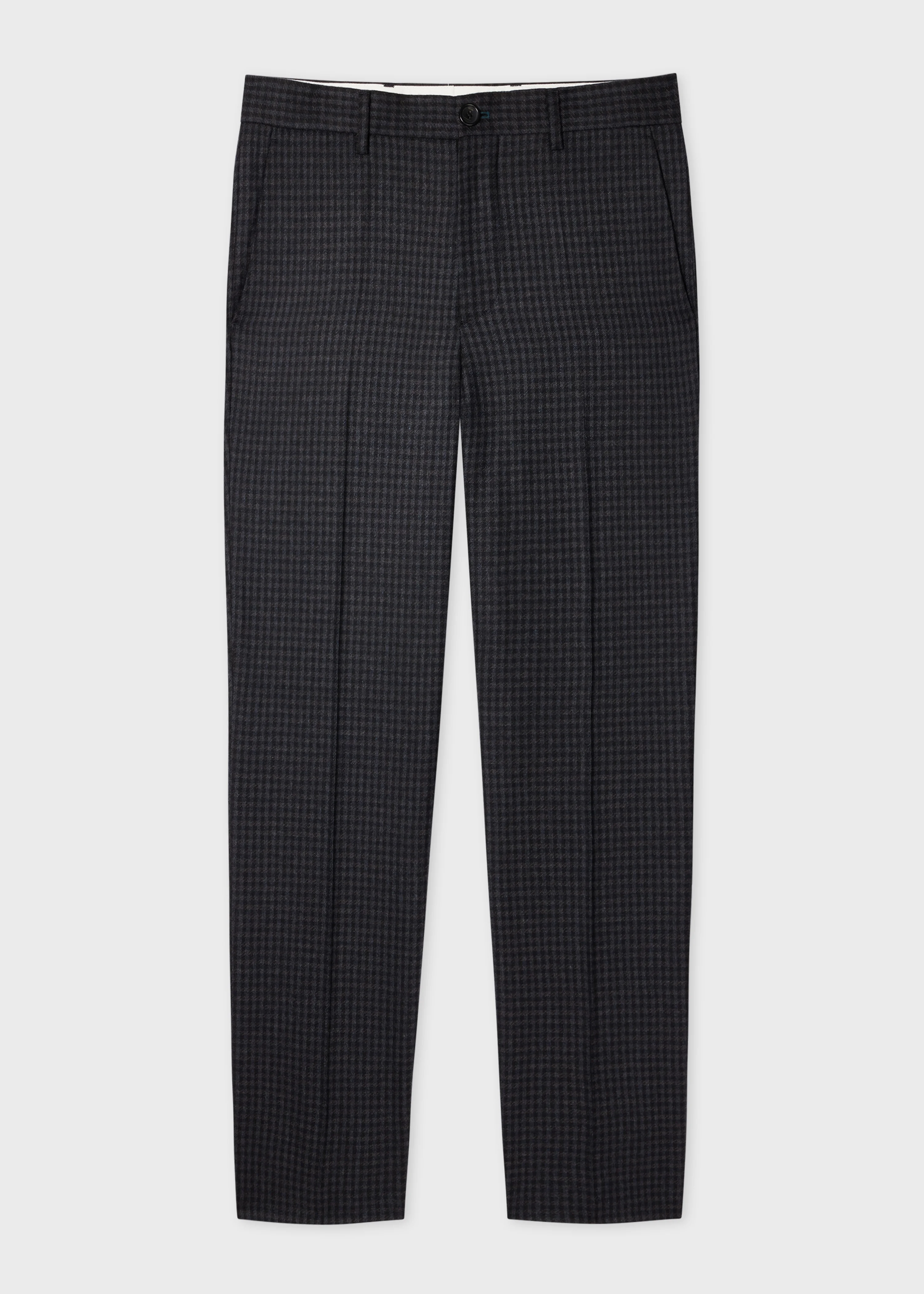 Navy Check Mid-Fit Wool Stretch Trousers - 1