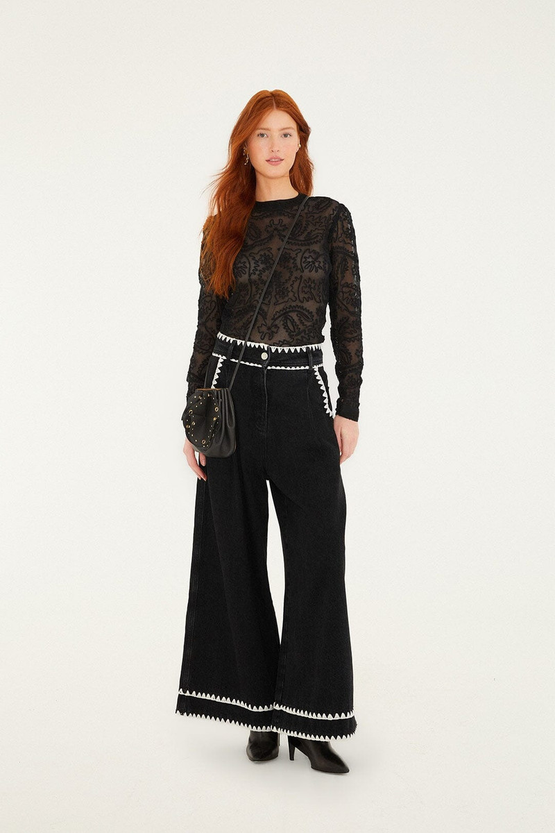 Black Embroidered Long Sleeve Blouse 4