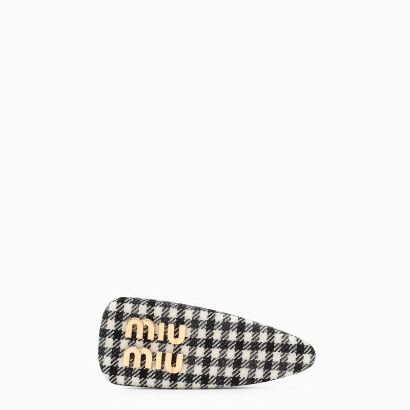 Miu Miu Miu Miu Houndstooth Hair Clip White/Black Women 