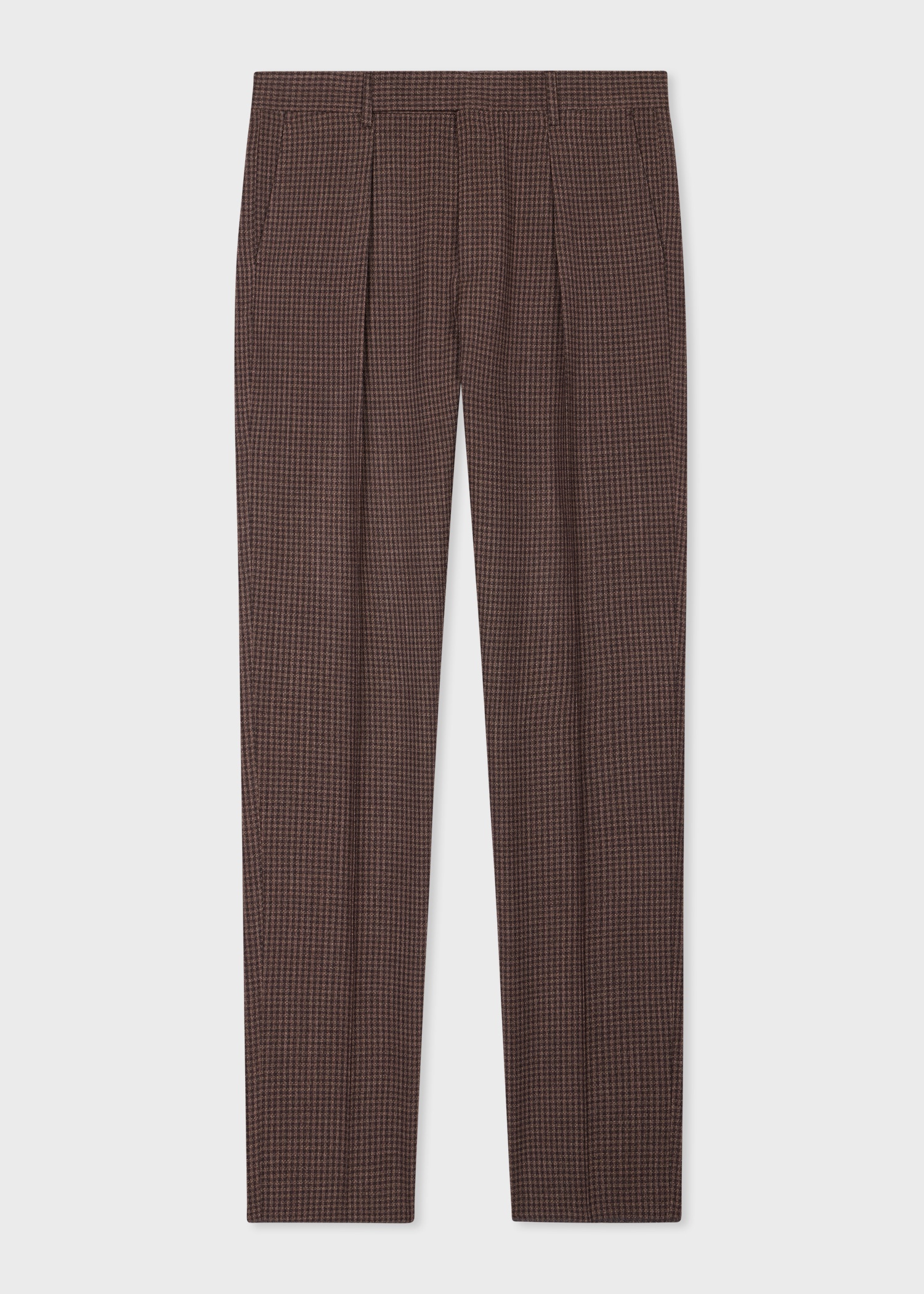 Brown Gingham Check Tapered-Fit Pleated Stretch-Wool Trousers - 1