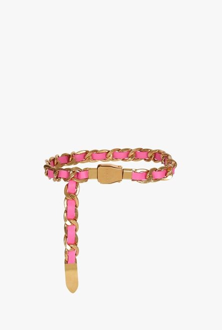 Salmon pink and gold metal and leather B-Pilot chain belt - 1