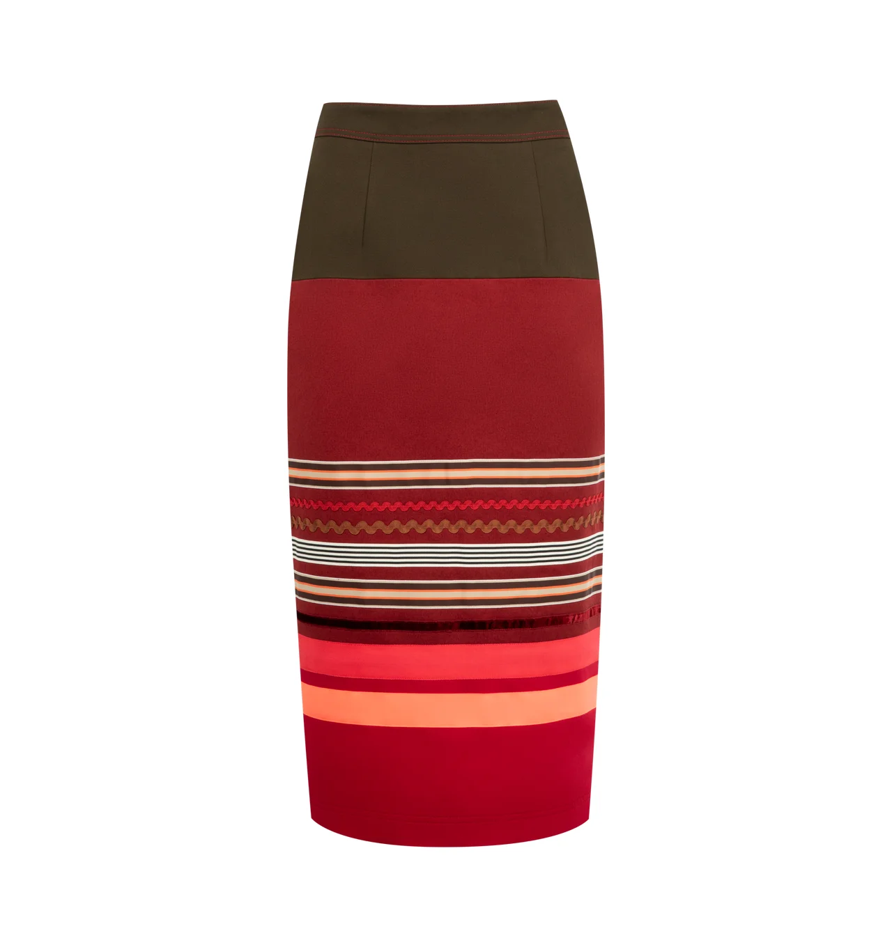 EMBROIDERED COLORBLOCK PENCIL SKIRT - 1