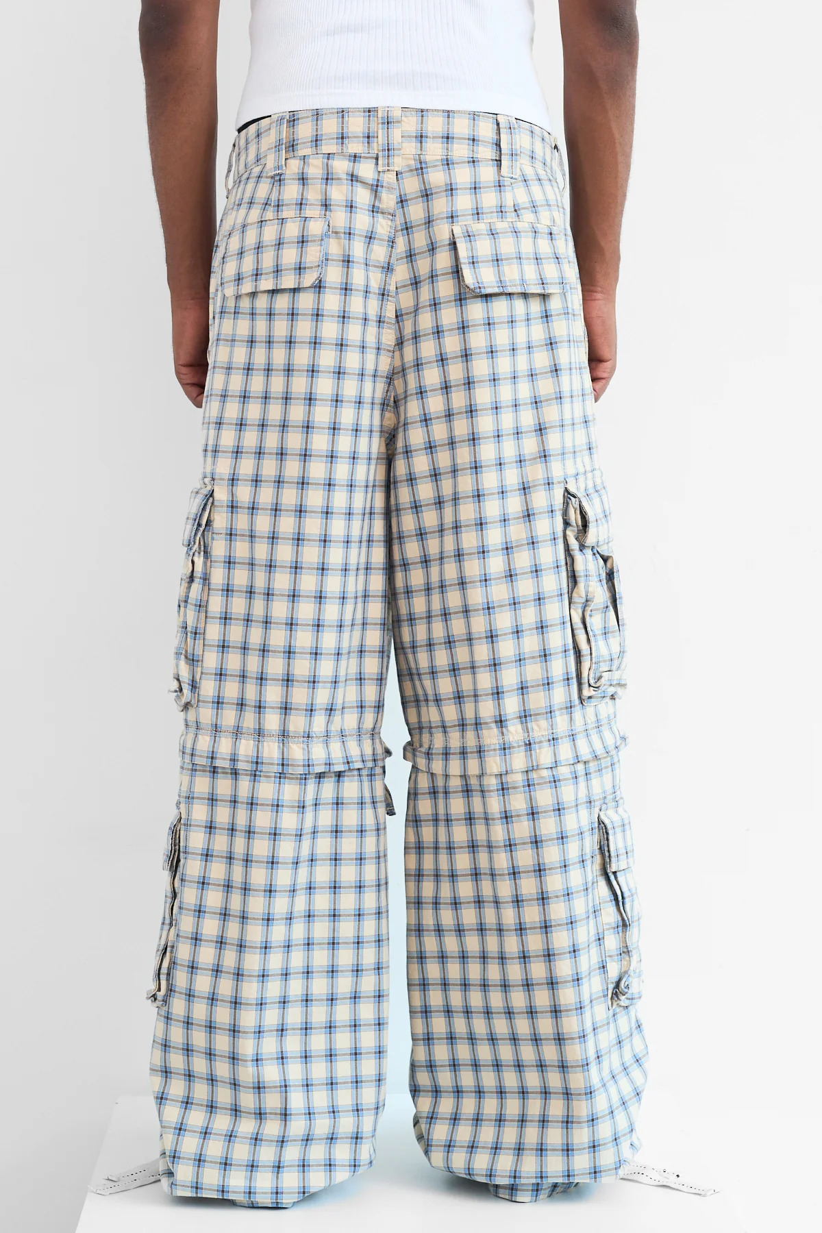 ERL Zip-Off Plaid Cargo Pants Beige Blue - 6
