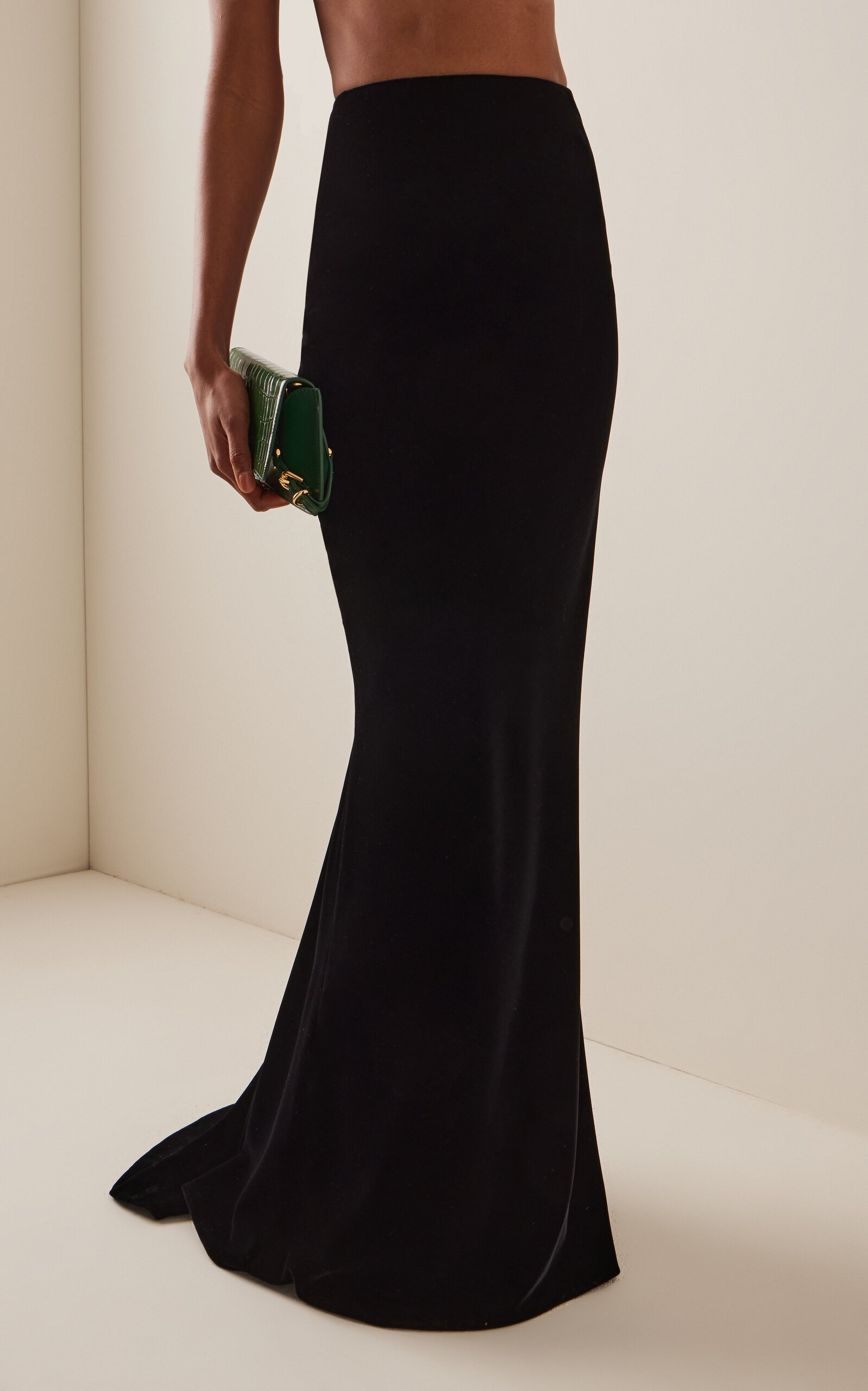 Train-Detailed Velvet Maxi Skirt black - 3