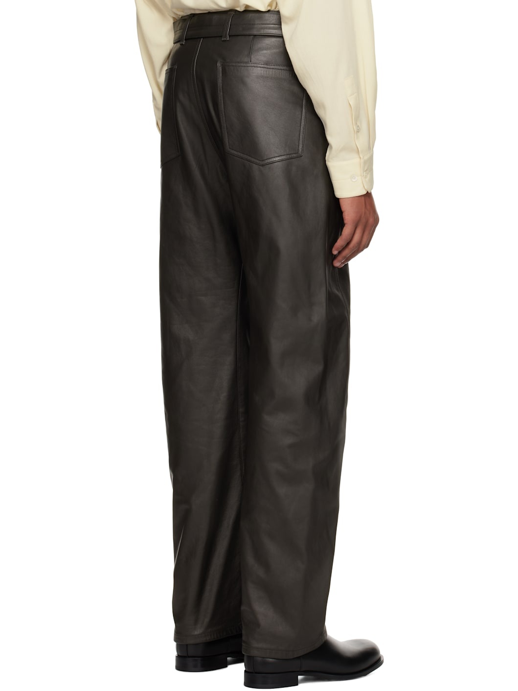 Brown Belted Twisted Leather Pants - 3