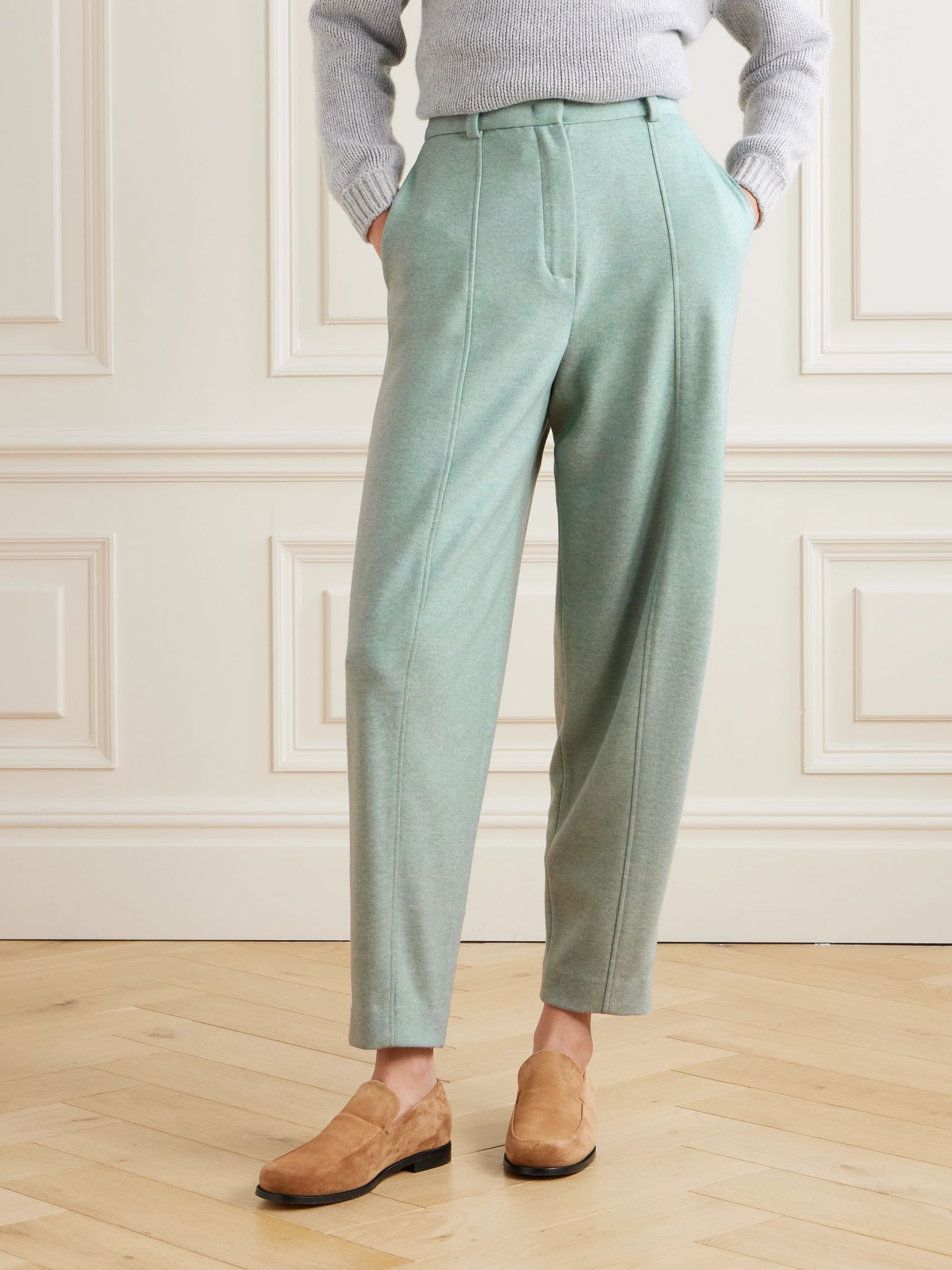 Pleated tapered cashmere-blend pants Mint - 3