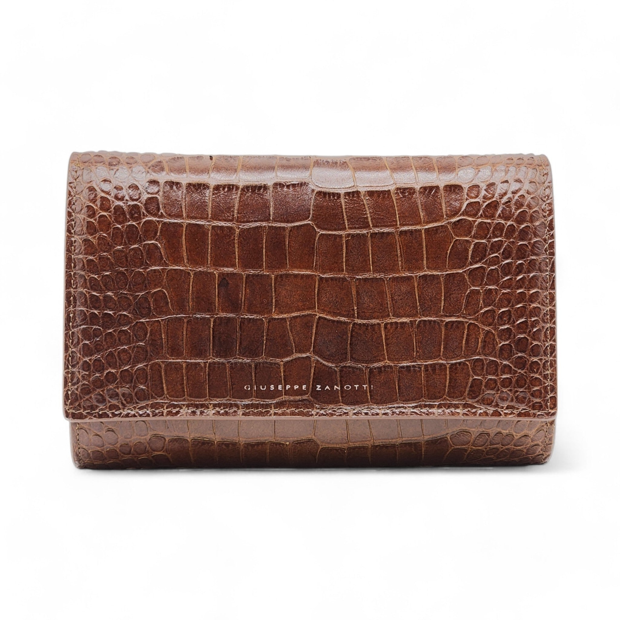 Giuseppe Zanotti Emilee Clutch Shoulder Bag - Croc Print Leather - Brown - 2