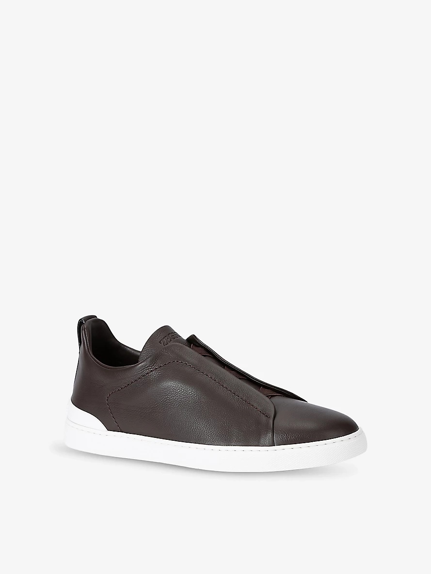 Triple Stitch panelled leather low-top trainers - 3