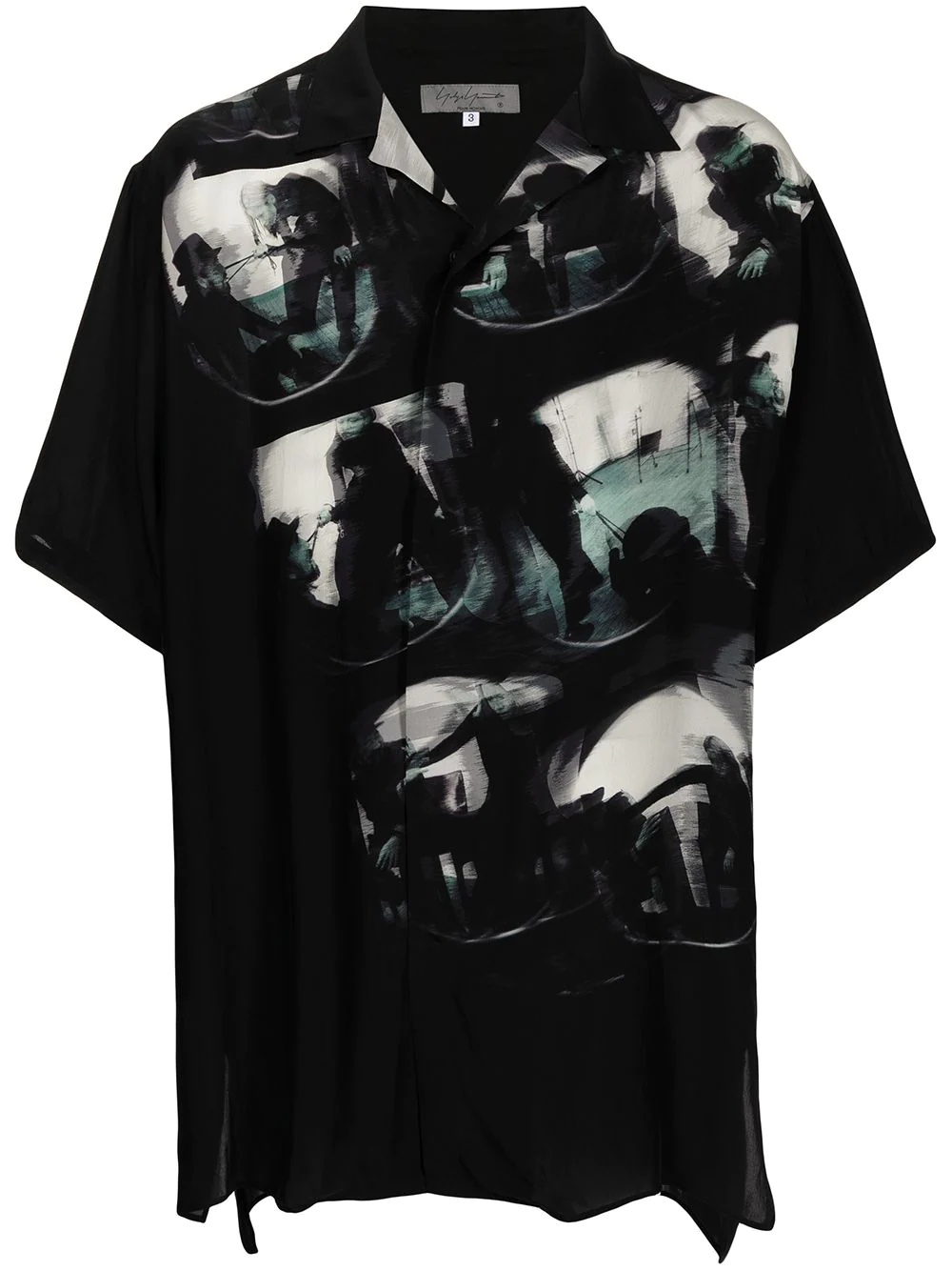 photographic print short-sleeved silk shirt - 1