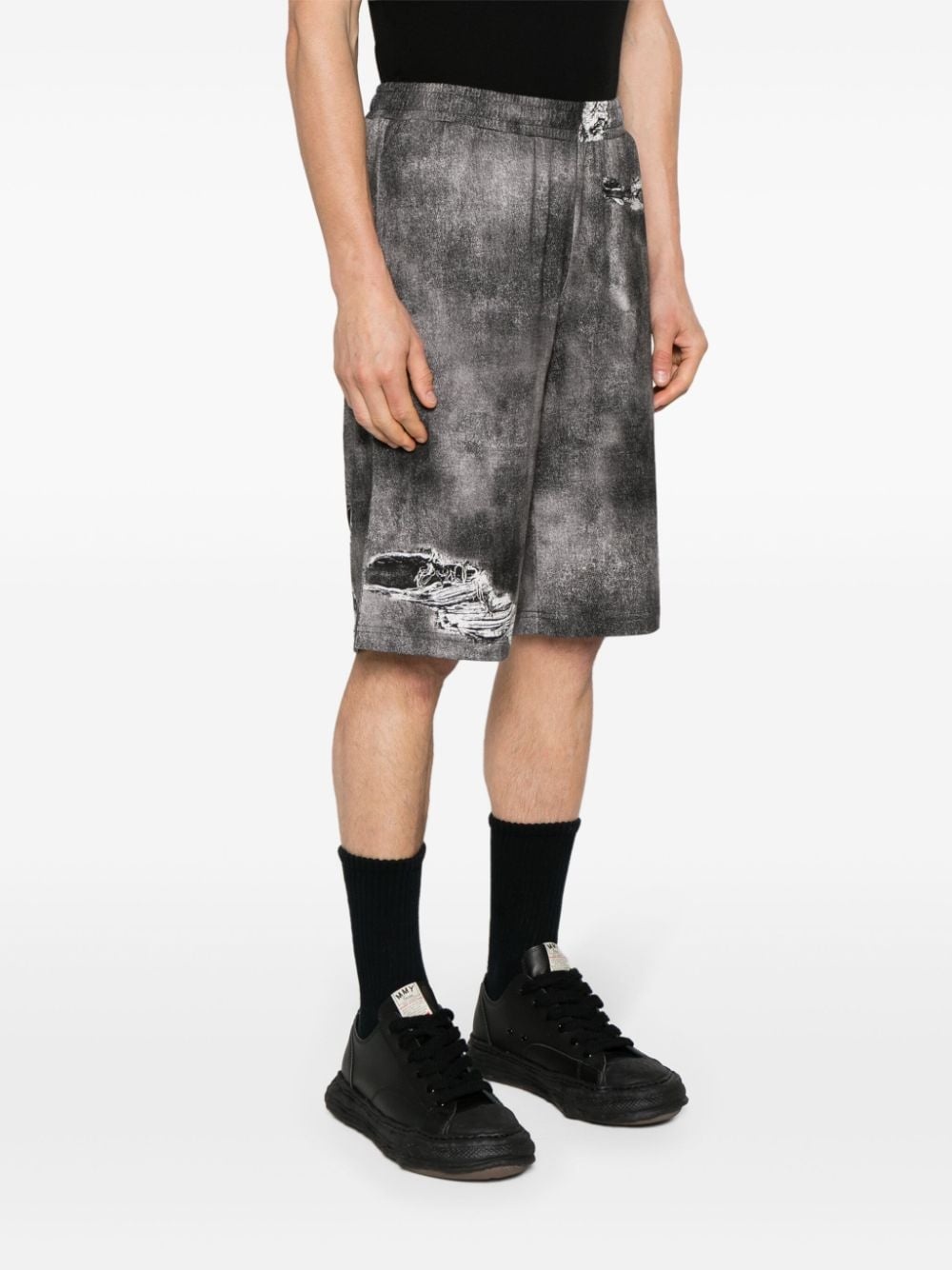 distressed-print cotton track shorts - 3