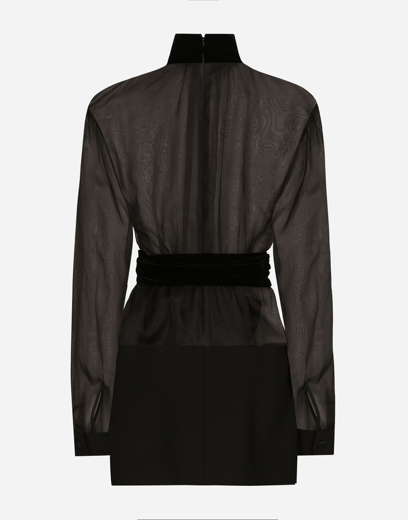 Short wool crepe and organza dress 9